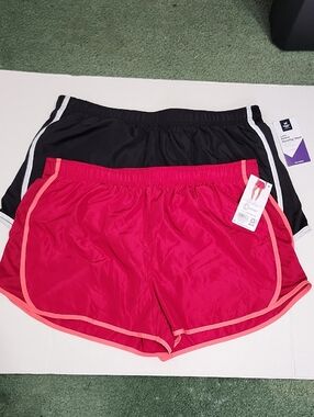 2 Piece Active Running Shorts Exercise Walk Errands Casual Sport Red Black New